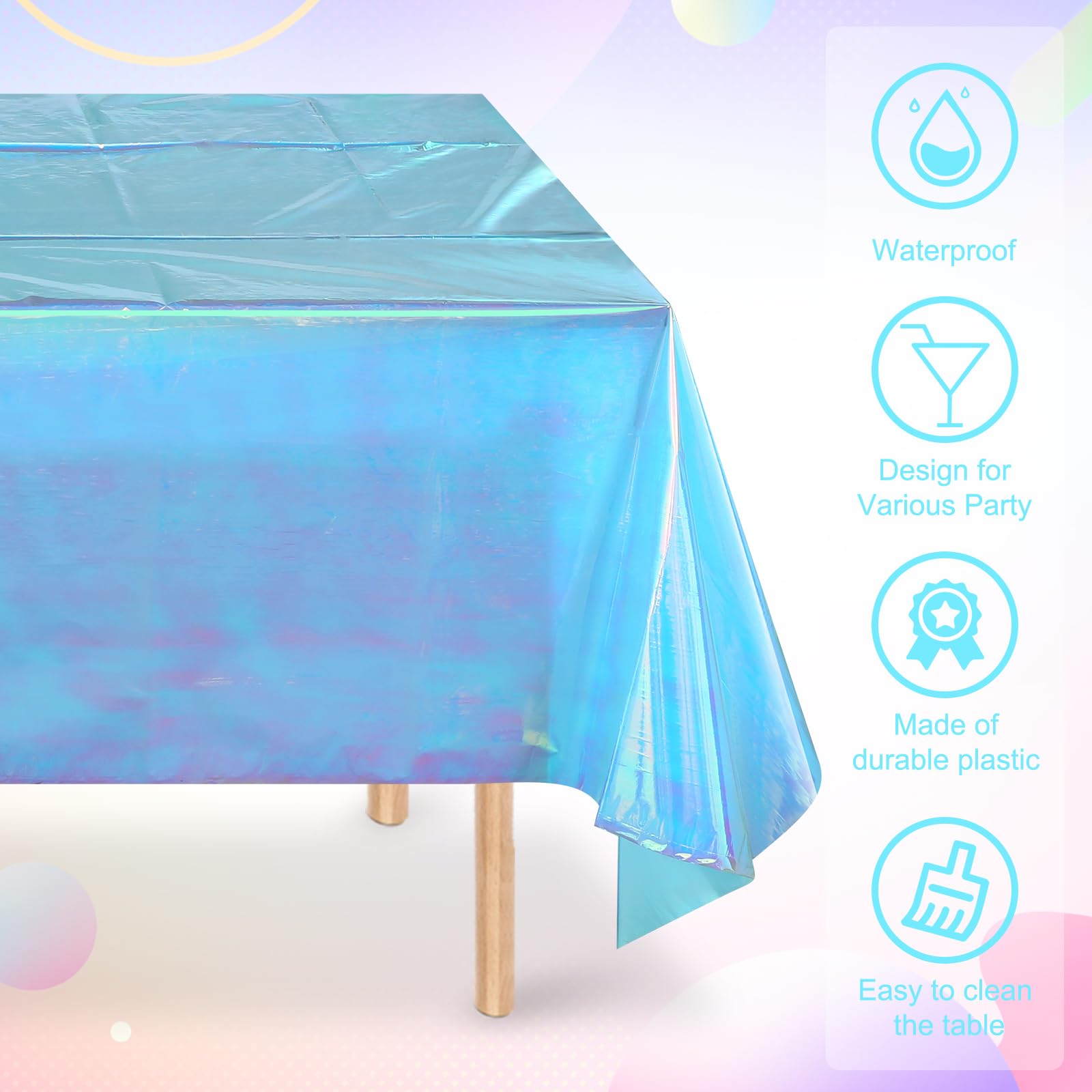 3Pcs Iridescent Plastic Tablecloths Shiny Disposable Laser Rainbow Rectangle Table Covers Holographic Foil Metallic Table Cloth for Iridescent Party Decorations Birthday Bridal Wedding 40"x108"(Blue)