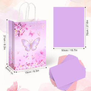 LWBDD 16 Pcs Butterfly Party Favors Gift Bags Goodie Bags, Pink Purple Treat Candy Bags; small size Paper Bags with Handles & Tissue Paper for Girls Butterfly Birthday Party Supplies Baby Shower