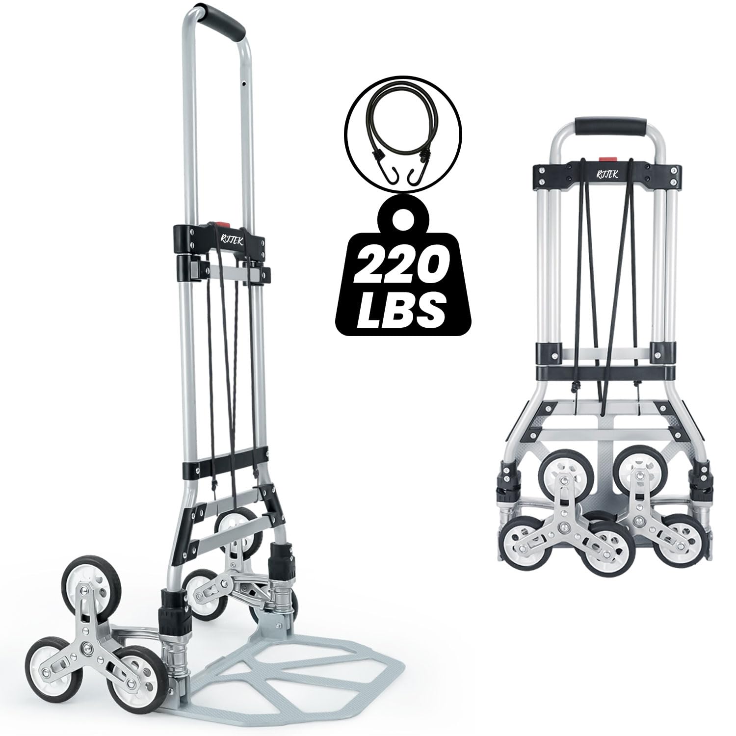 RJTEK 【Upgraded Version】 Stair Climber Hand Truck and Dolly, 220 Lb Capacity Stair Climbing cart Heavy-Duty Trolley Cart Heavy-Duty Luggage cart Stair Dolly Lightweight with Telescoping Handle