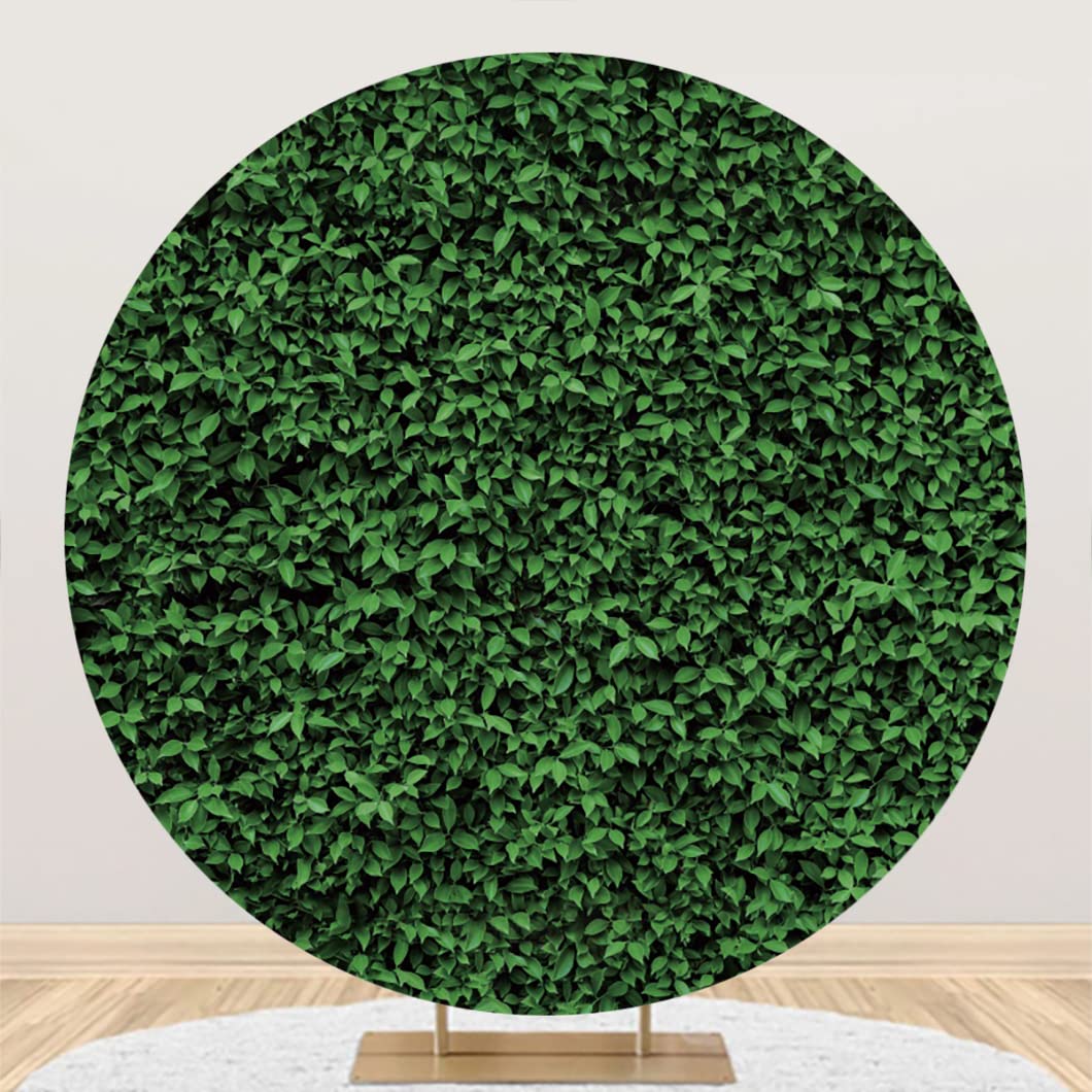 Yeele 7x7ft Greenery Round Backdrop Cover Polyester Green Leaves Circle Backdrop Green Grass Wall Photo Background for Safari Baby Shower Bridal Shower Wedding Birthday Party Supplies Photo Props