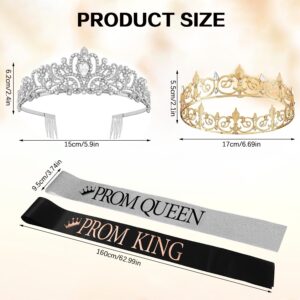 4 Pcs Prom King and Queen Crown Set with Sashes Prom King and Queen Sashes Suit Shiny Satin Prom Crowns Tiara Sash for Prom Birthday Wedding School Graduate Party Favors