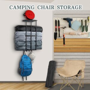 Ansonation Camping Chair Rack for Garage Storage, Metal Camping Beach Chair Umbrella Wall Mounted Holder Rack Organizer with 4 Hooks for Garage Organization