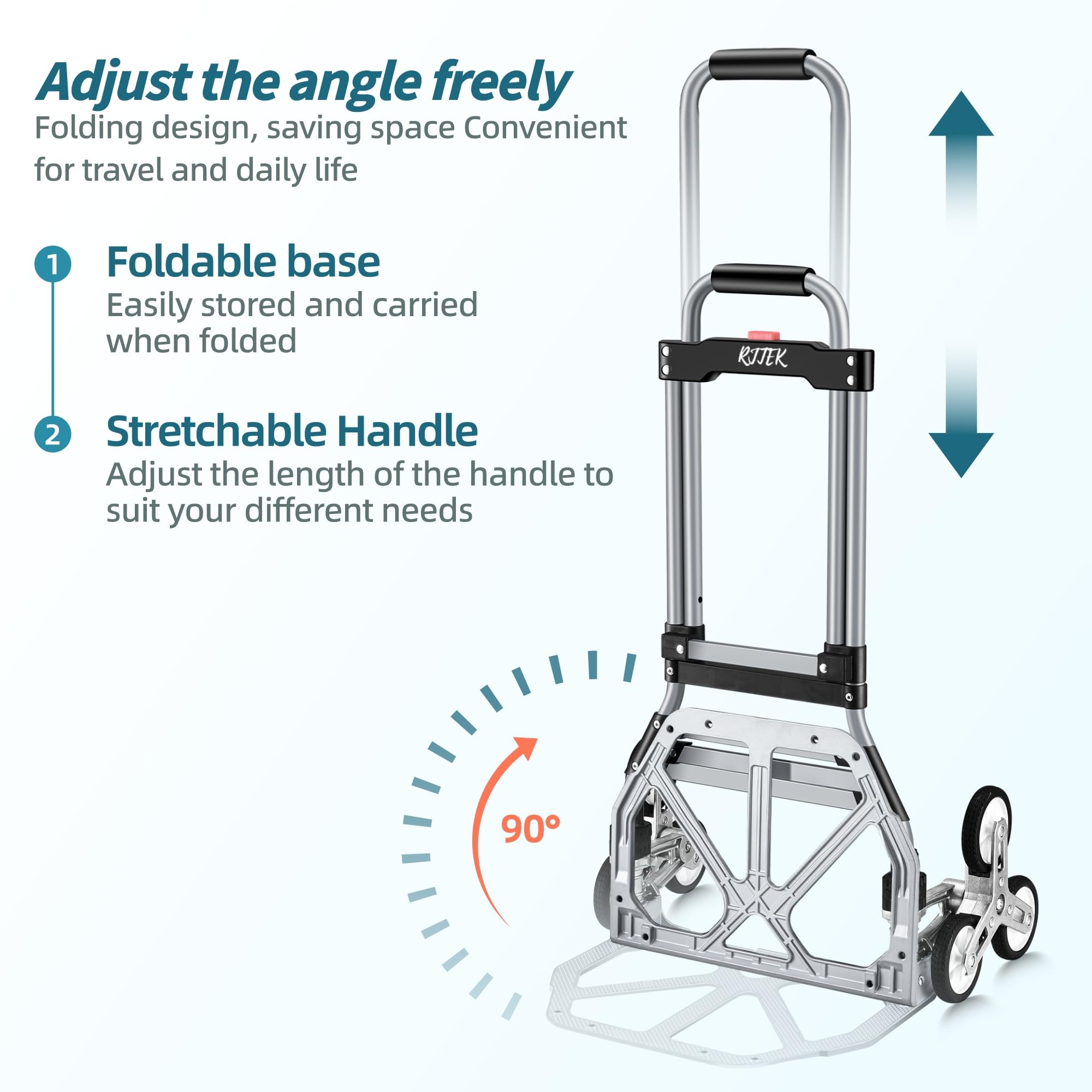 RJTEK 【Upgraded Version】 Stair Climber Hand Truck and Dolly, 220 Lb Capacity Stair Climbing cart Heavy-Duty Trolley Cart Heavy-Duty Luggage cart Stair Dolly Lightweight with Telescoping Handle