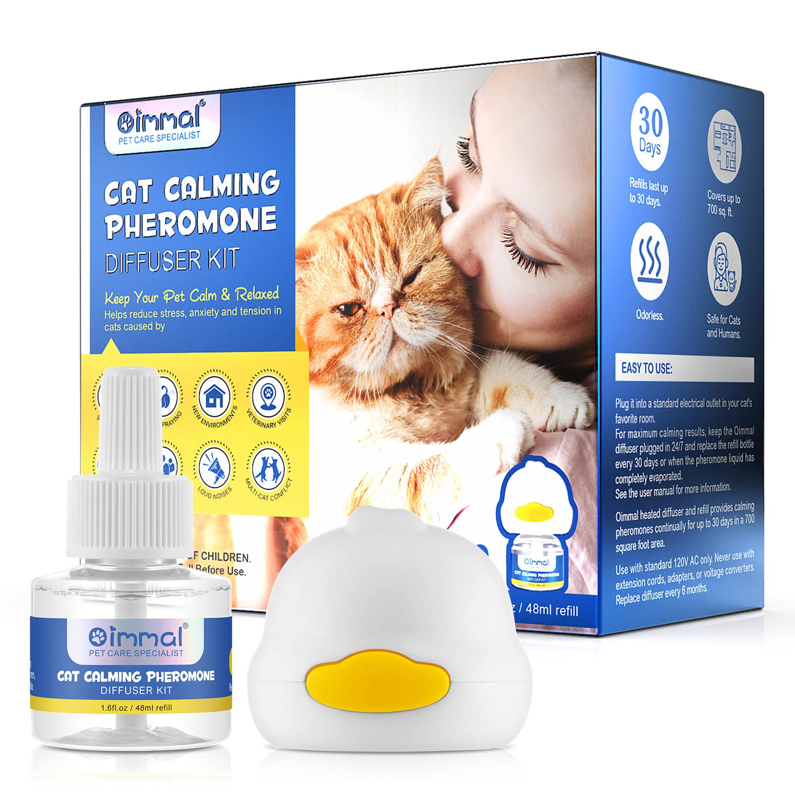 FRDUGA Cat Calming Pheromone Diffuser，Enhanced Cat Calming Diffuser Kit for Cat Anxiety Relief, 2 in 1 Cat Calming Starter Kit (Diffuser Head + 48ml Vial) for 30 Days Use (1 Pack)