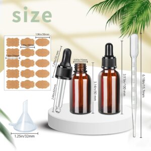 Teenitor Eye Dropper Bottles with Funnels & Plastic Transfer Pipettes & Labels, 30ml Glass Tincture Bottles, Glass Dropper Bottles, Amber Dropper Bottles For Essential Oil