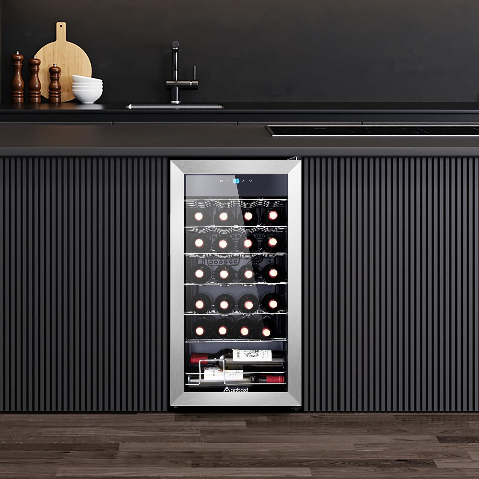 AAOBOSI Wine Fridge, 28 Bottle Wine Cooler 46-66℉ Beverage Wine Refrigerator, Glass Door Free Standing Mini Wine Cellar Aging Red,White, Champagne, Sparkling Wine for Bar, Home, Condo with Adjust Temp