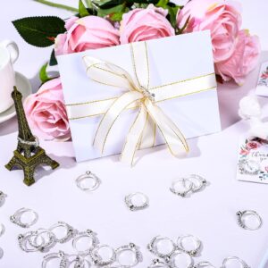 Whaline 32 Pack Silver Bridal Shower Diamond Ring Fake Diamond Engagement Rings Artificial Adjustable Ring for Wedding Table Decoration Party Supplies Favor Accents Cupcake Toppers