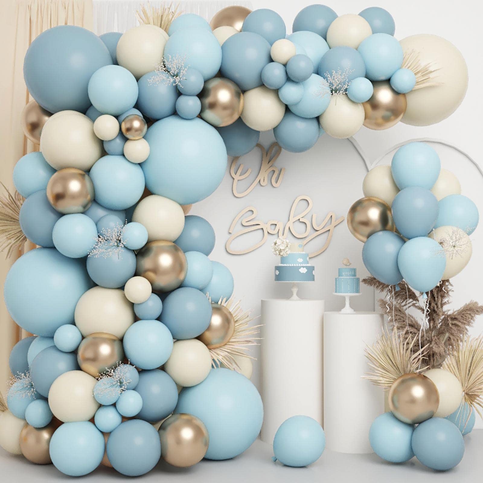 18Inch Boho Dusty Baby Blue Balloons Balloon Arch Garland Kit, Dusty Slate Fog Baby Blue Balloons for Boy Boho Baby Shower Bridal Shower Birthday Party Decorations for Boy Men