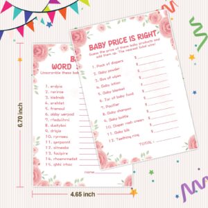 OLOUTAB Baby Shower Games for Girl-2 Games(50 of Each),Baby Shower Word Scramble Game&Price is Right,Double-Sided,Thick Cardboard,Fun,Hilarious,with Answer Keys