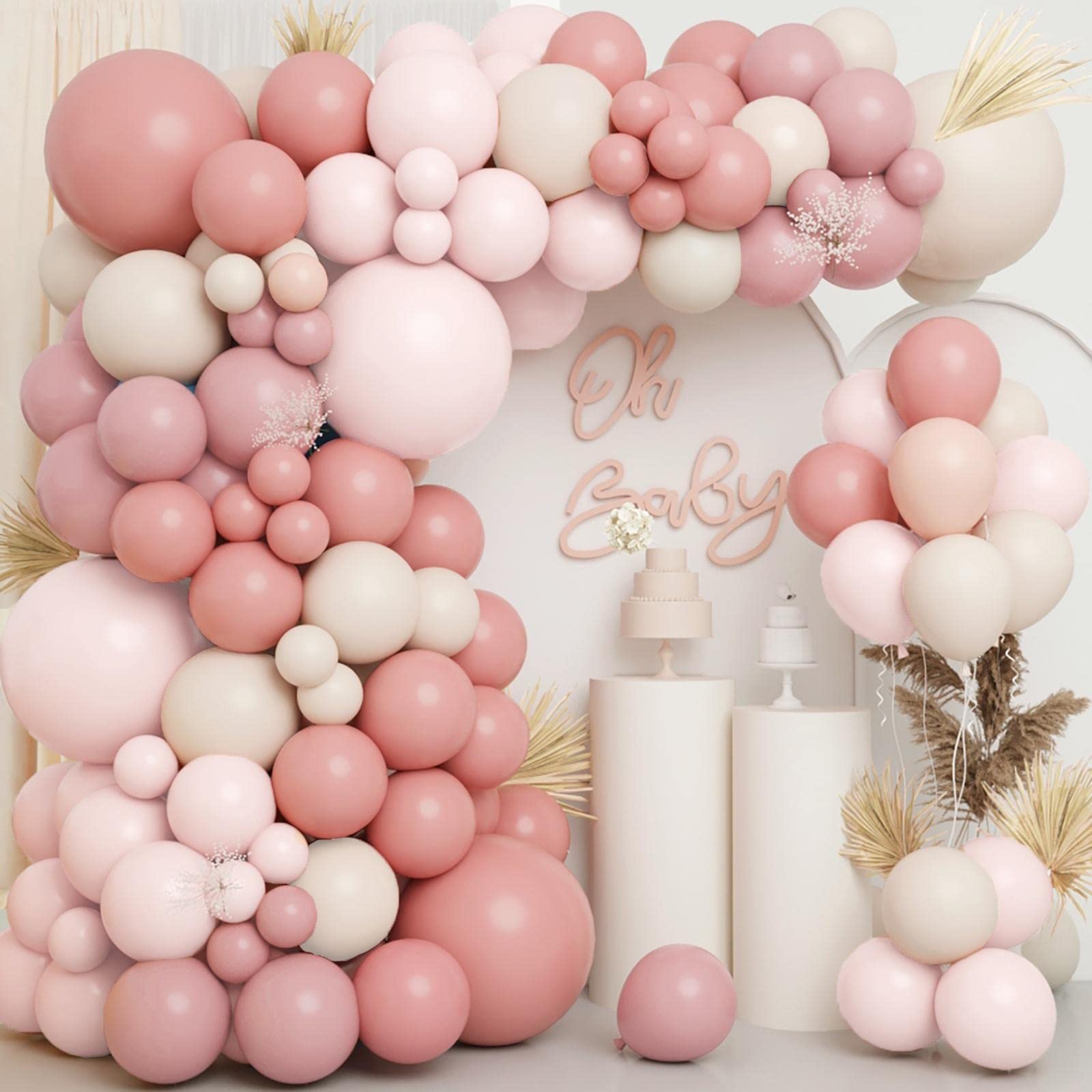 18Inch Boho Dusty Rose Pink Nude Neutral Sand White Balloons Balloon Arch Garland Kit, Boho Birthday Wedding Engagement Bachelorette Baby Shower Party Decorations for Girl Women