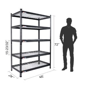 WORKPRO 5-Tier Metal Storage Shelving Unit, 48”W x 24”D x 72”H, Adjustable Storage Rack Heavy Duty Shelf, 4000 lbs Load Capacity (Total), for Garage, Kitchen, Bathroom, Warehouse, Black/Sliver, 2 Pack