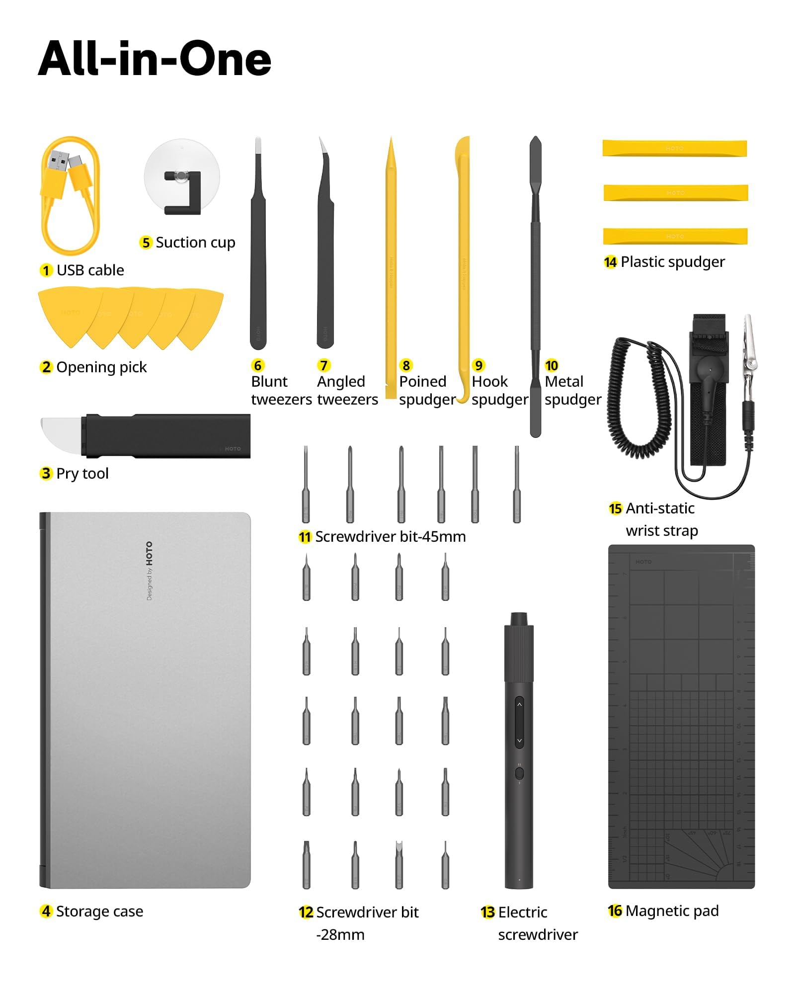 HOTO Electric Precision Screwdriver Set, 48 in 1 Electronics Tool Kit, Magnetic Bits & Box, LED Light & 2 Torque Settings, Mini Screwdriver Set for Eyeglasses, Watches, Phones, Laptops, Cameras Repair