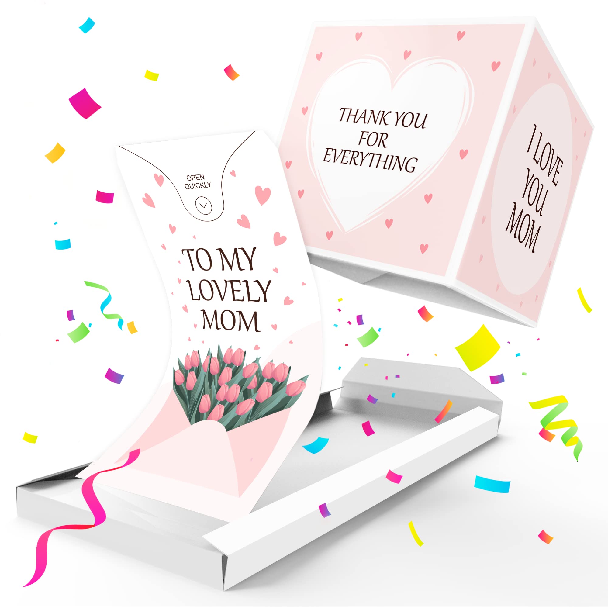 Notta&Belle FEEL LOVE EVERY MINUTE «BOOM» Congratulations Card, Exploding Confetti Card 3x Cube - Graduation, Engagement, Wedding, New job, New home, Any Occasion