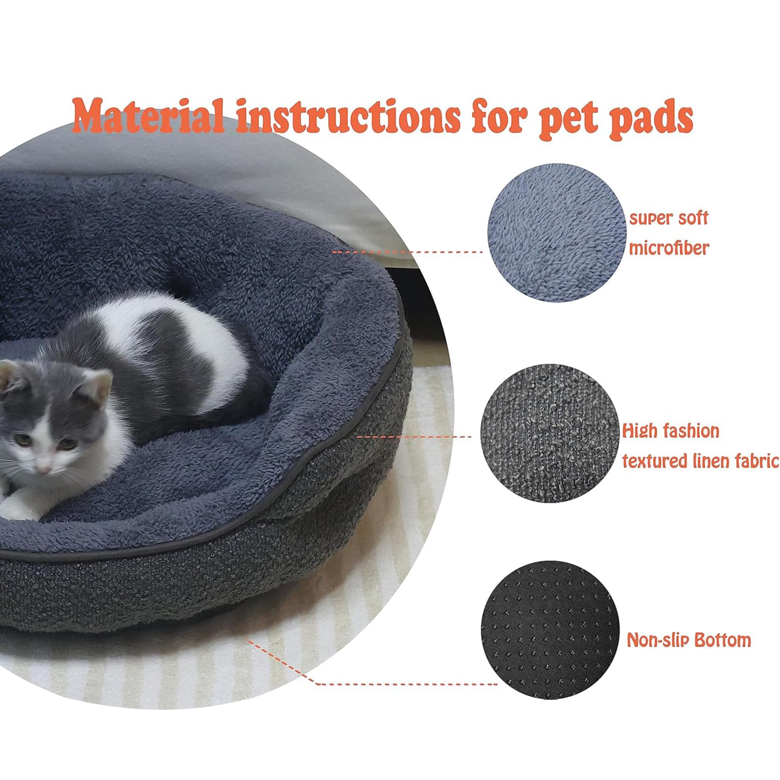 Small Dog Bed for Small Dogs, Cat Beds for Indoor Cats, Cute Round Dog Bed, Washable Dog Bed with Anti-Slip & Water-Resistant Bottom, Super Soft Pet Bed, Luxury Durable Puppy Bed Kitten Bed, Gray