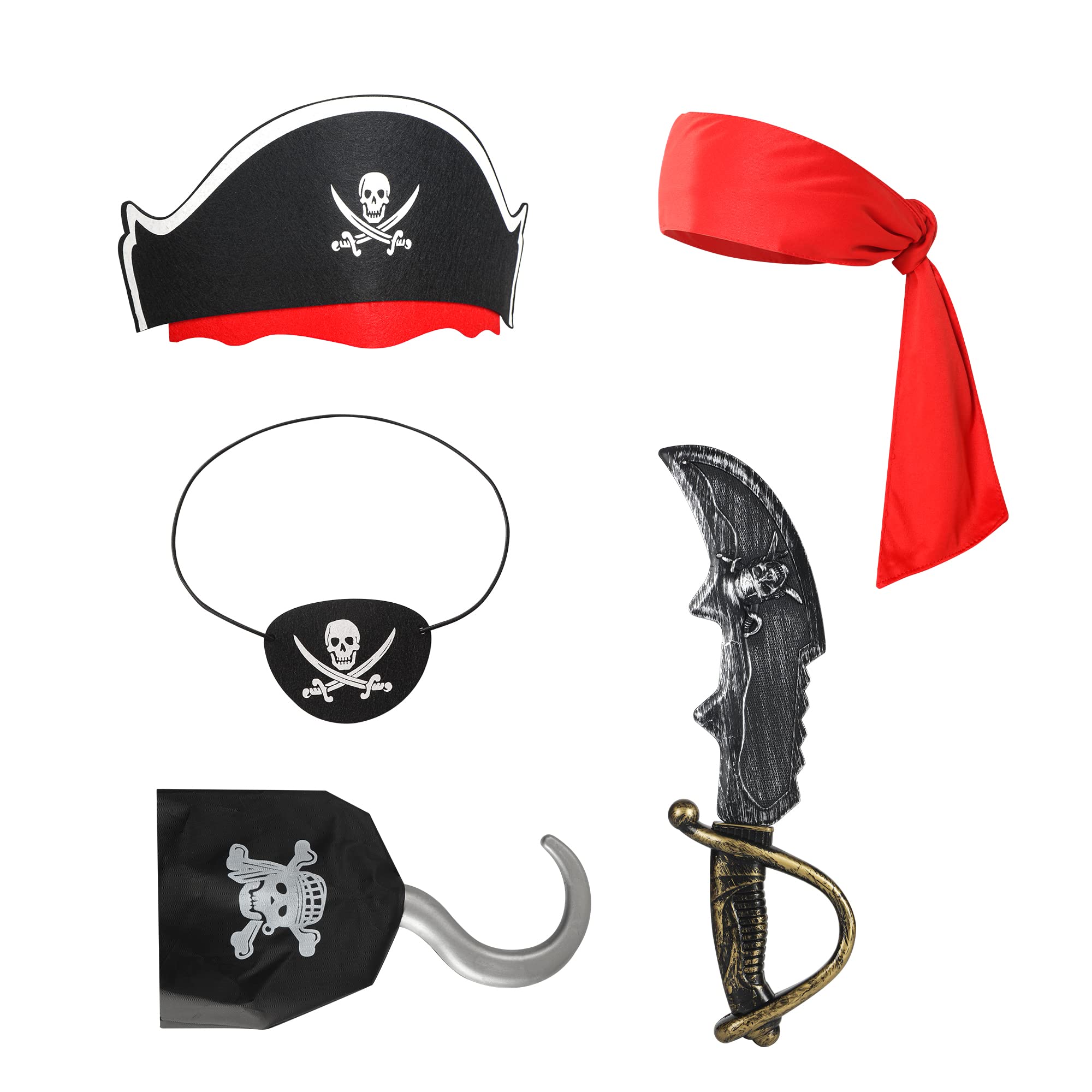 xutengy 5Pcs Pirate Accessories Halloween Costumes，Halloween Party Favor Supplies Include Tie Headband Pirate Hat ，Black Pirate Eye Patch for Kids Girls