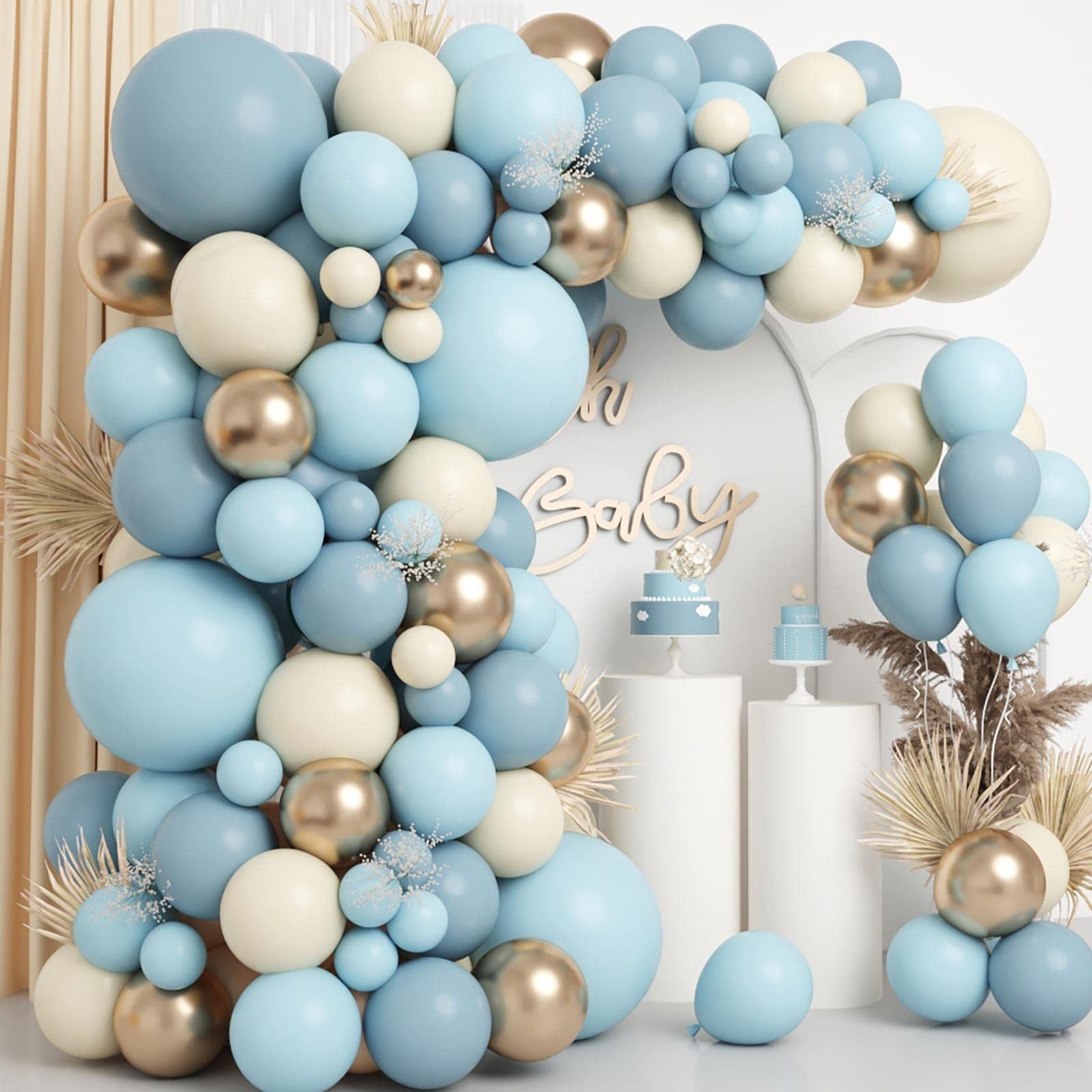 18Inch Boho Dusty Baby Blue Balloons Balloon Arch Garland Kit, Dusty Slate Fog Baby Blue Balloons for Boy Boho Baby Shower Bridal Shower Birthday Party Decorations for Boy Men