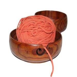 Mdoker Wooden Yarn Bowl with Holes Knitting Yarn Bowl Yarn Storage,Yarn Bowl for Crocheting and Knitting,Perfect for Mother's Day and Home Decor 6.3" x 3"