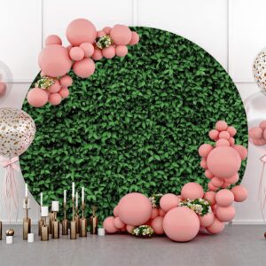 Yeele 7x7ft Greenery Round Backdrop Cover Polyester Green Leaves Circle Backdrop Green Grass Wall Photo Background for Safari Baby Shower Bridal Shower Wedding Birthday Party Supplies Photo Props