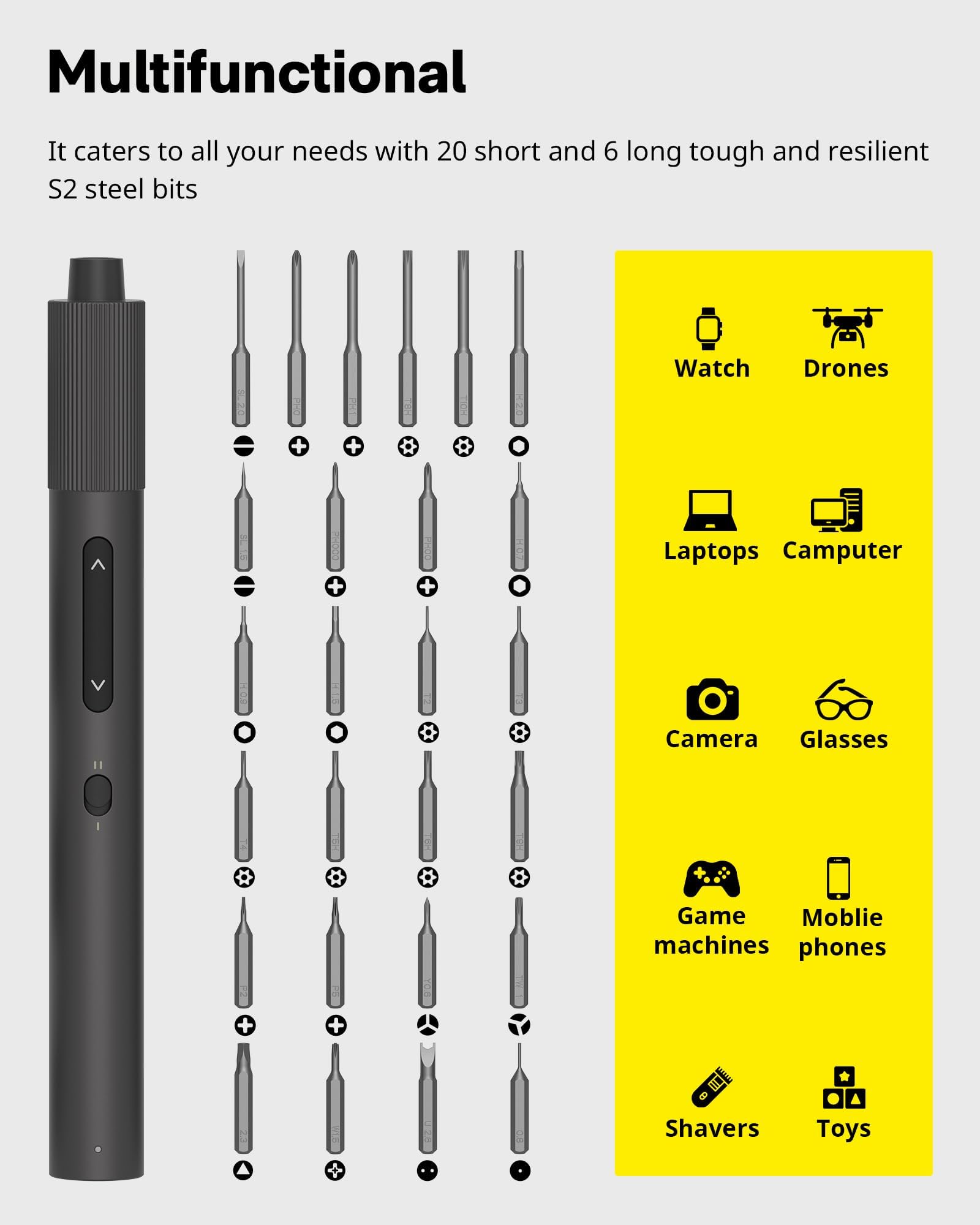 HOTO Electric Precision Screwdriver Set, 48 in 1 Electronics Tool Kit, Magnetic Bits & Box, LED Light & 2 Torque Settings, Mini Screwdriver Set for Eyeglasses, Watches, Phones, Laptops, Cameras Repair