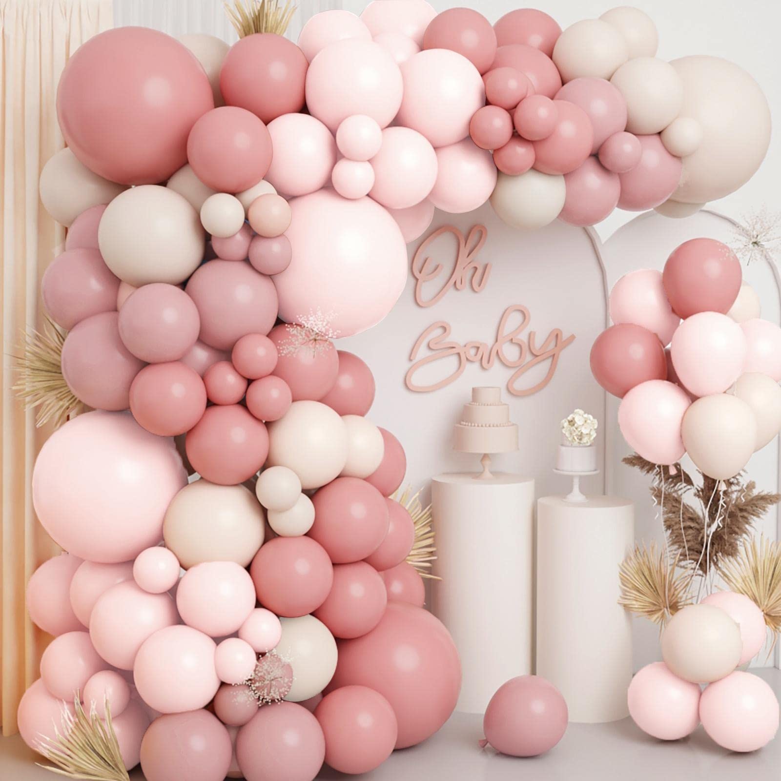 18Inch Boho Dusty Rose Pink Nude Neutral Sand White Balloons Balloon Arch Garland Kit, Boho Birthday Wedding Engagement Bachelorette Baby Shower Party Decorations for Girl Women