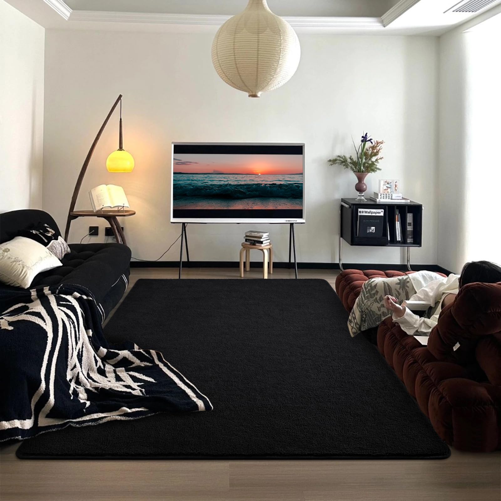 DweIke Modern Area Rugs for Bedroom Living Room, 4x6 ft Thickened Memory-Foam Indoor Carpets, Minimalist Style Carpet Suitable for Boys Girls and Adults with Super Soft Touch, Washable, Black