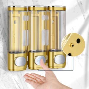 YIAOZ 3-in-1 Room Wall Mounted Bathroom Shower Pump Dispenser and Organizer,with Waterproof Label-can be Used for Shampoo,Conditioner, Body Lotion,Body Wash,Bathroom,Kitchen,Hotel(Golden)