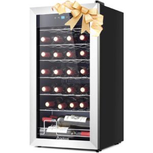 aaobosi wine fridge, 28 bottle wine cooler 46-66℉ beverage wine refrigerator, glass door free standing mini wine cellar aging red,white, champagne, sparkling wine for bar, home, condo with adjust temp