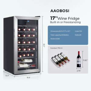 AAOBOSI Wine Fridge, 28 Bottle Wine Cooler 46-66℉ Beverage Wine Refrigerator, Glass Door Free Standing Mini Wine Cellar Aging Red,White, Champagne, Sparkling Wine for Bar, Home, Condo with Adjust Temp