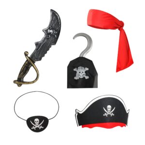 xutengy 5Pcs Pirate Accessories Halloween Costumes，Halloween Party Favor Supplies Include Tie Headband Pirate Hat ，Black Pirate Eye Patch for Kids Girls