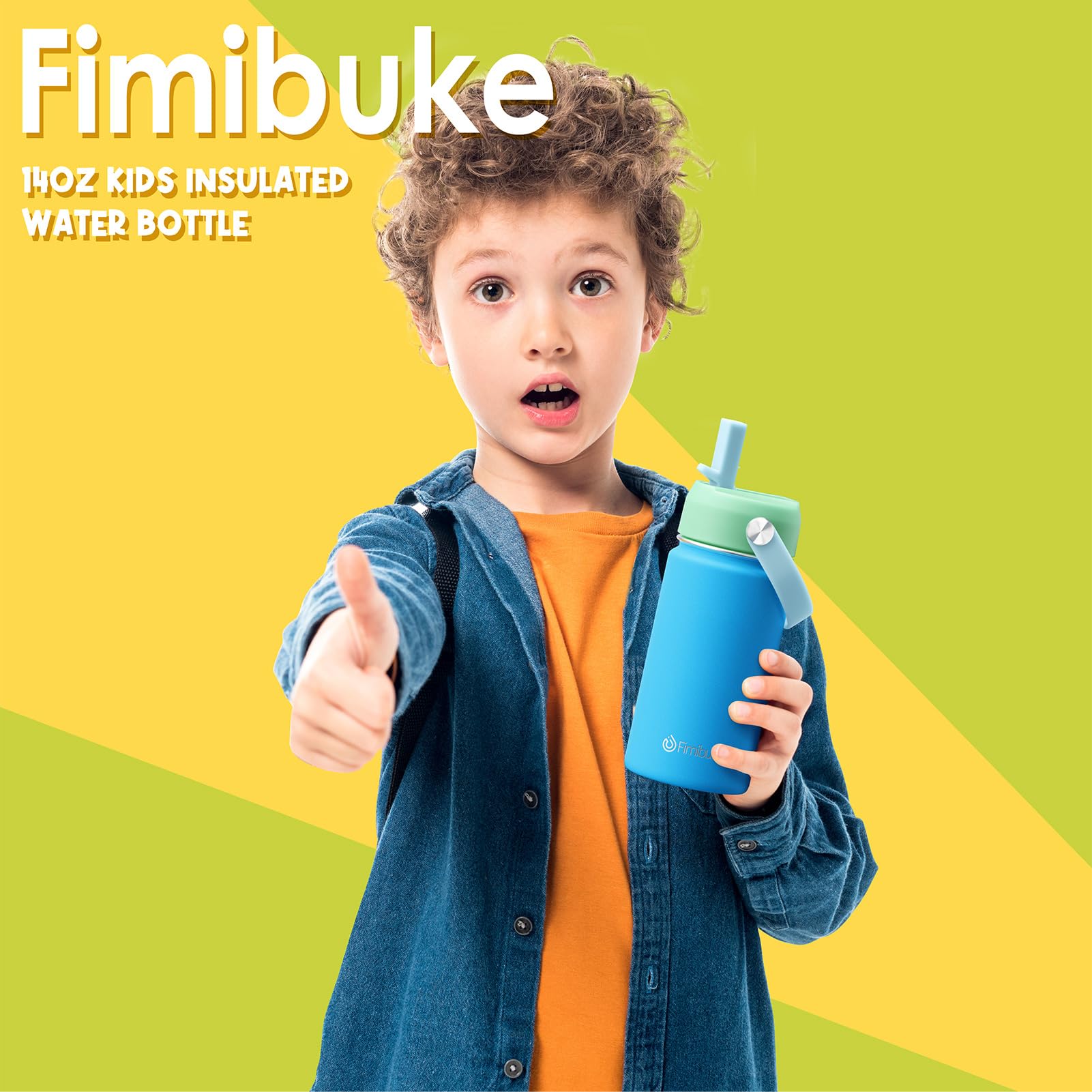 Fimibuke Kids Insulated Water Bottle - 14oz BPA-FREE Double Wall Vacuum Tumbler 18/8 Stainless Steel Leak Proof Kids Cups with Straw Metal Water Bottle for School Boys Girls (2 Pack, Ocean Life)