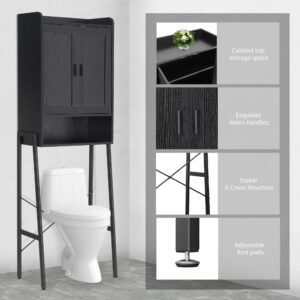 apexnova Over The Toilet Storage Cabinet, Wooden Space-Saving Bathroom Organizer Shelf Over Toilet Storage Rack with Double Door and Adjustable Feet