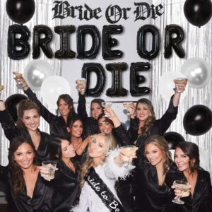 Bride or Die Bachelorette Party Decorations Black and Silver Gothic Bridal Shower Decorations Bride to Be Sash Banner Foil Fringe Balloons for Hen Engagement Wedding Party Supplies