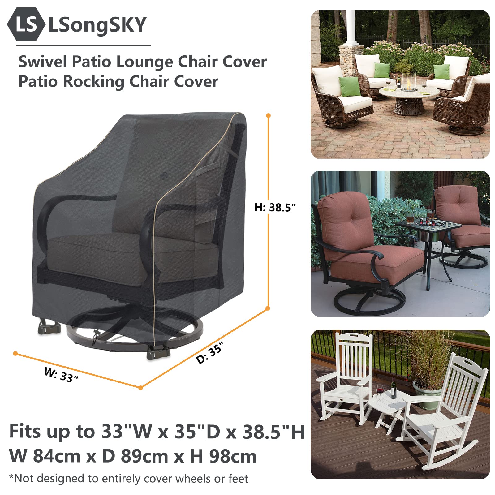 LSongSKY Outdoor Swivel Lounge Chair Cover 2 Pack,100% Waterproof Heavy Duty Outdoor Chair Covers,(33 W x 35 D x 38.5 H inches) Patio Furniture Cover for Swivel Patio Lounge Chair,Black