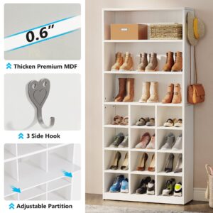 Tribesigns Shoe Cabinet, 24 Pair Freestanding Shoe Rack Storage Organizer with Side Hooks, Modern Shoe Storage Cabinet with Shelves for Hallway Bedroom Closet Entryway, 1PC