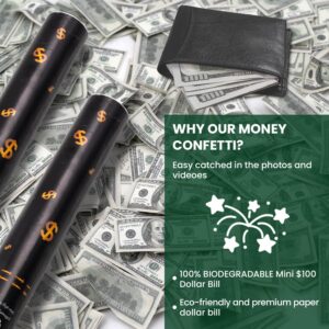 Confetti Cannon Party Poppers 12Pack Biodegradable 100 Dollar Bill Money Confetti Make it Rain 12inch Confetti Shooters Bill Launcher for Business Signing Opening Activities Birthday Party Celebration