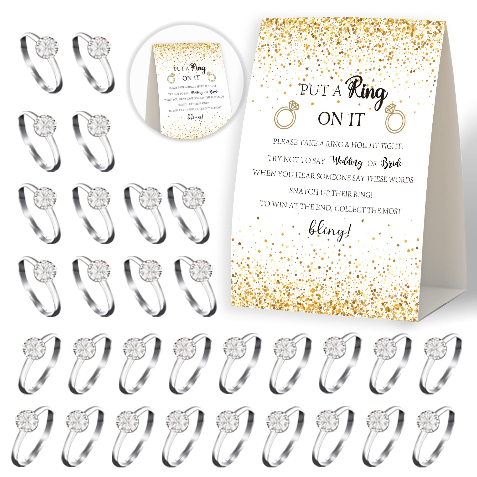 Put a Ring On It,Don't Say Bride or Wedding Game,Bridal Shower Games 50 Guests,Gold Confetti Bridal Shower Game,Engagement Party,Bachelorette Decorations for Party,Bridal Shower Favors-L12