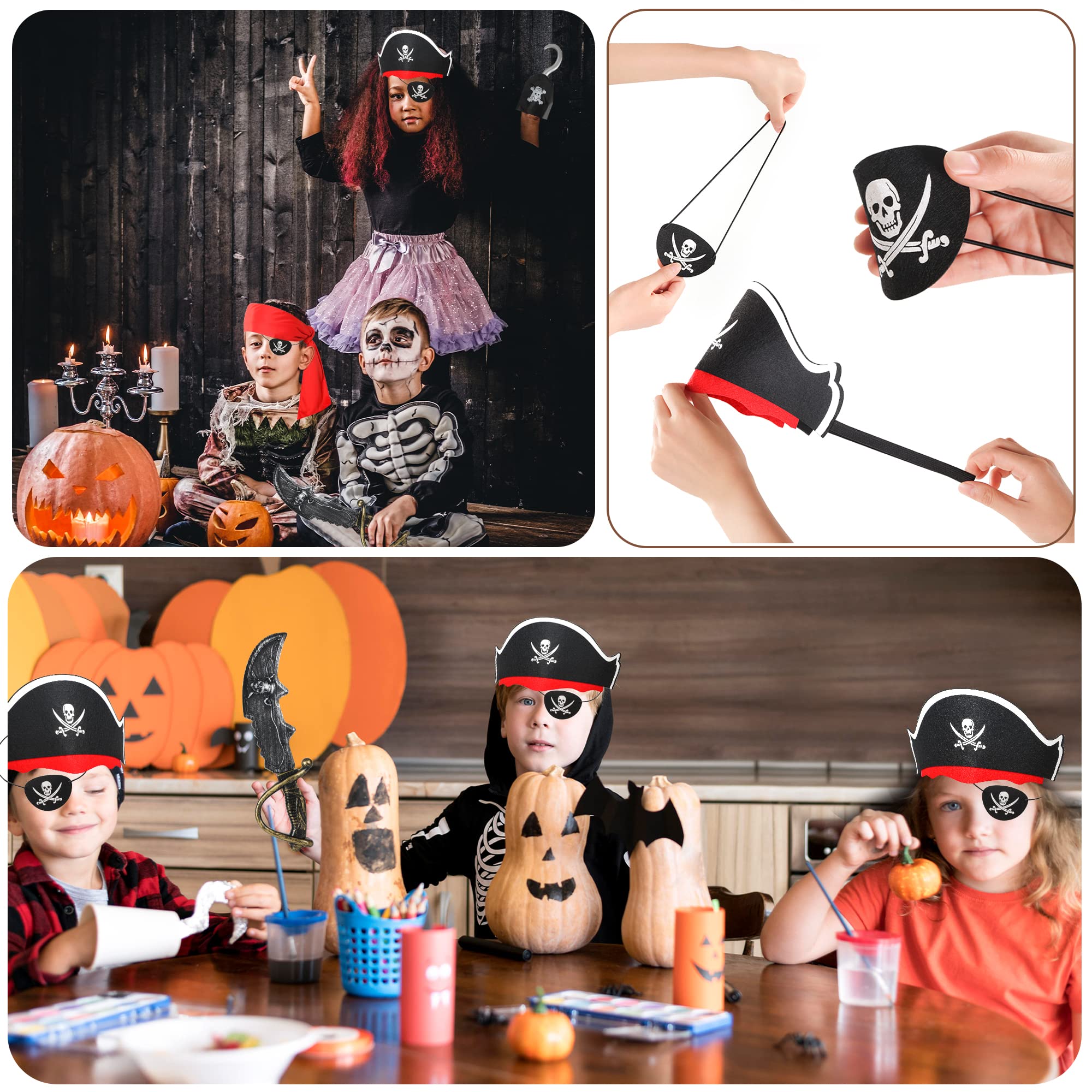 xutengy 5Pcs Pirate Accessories Halloween Costumes，Halloween Party Favor Supplies Include Tie Headband Pirate Hat ，Black Pirate Eye Patch for Kids Girls