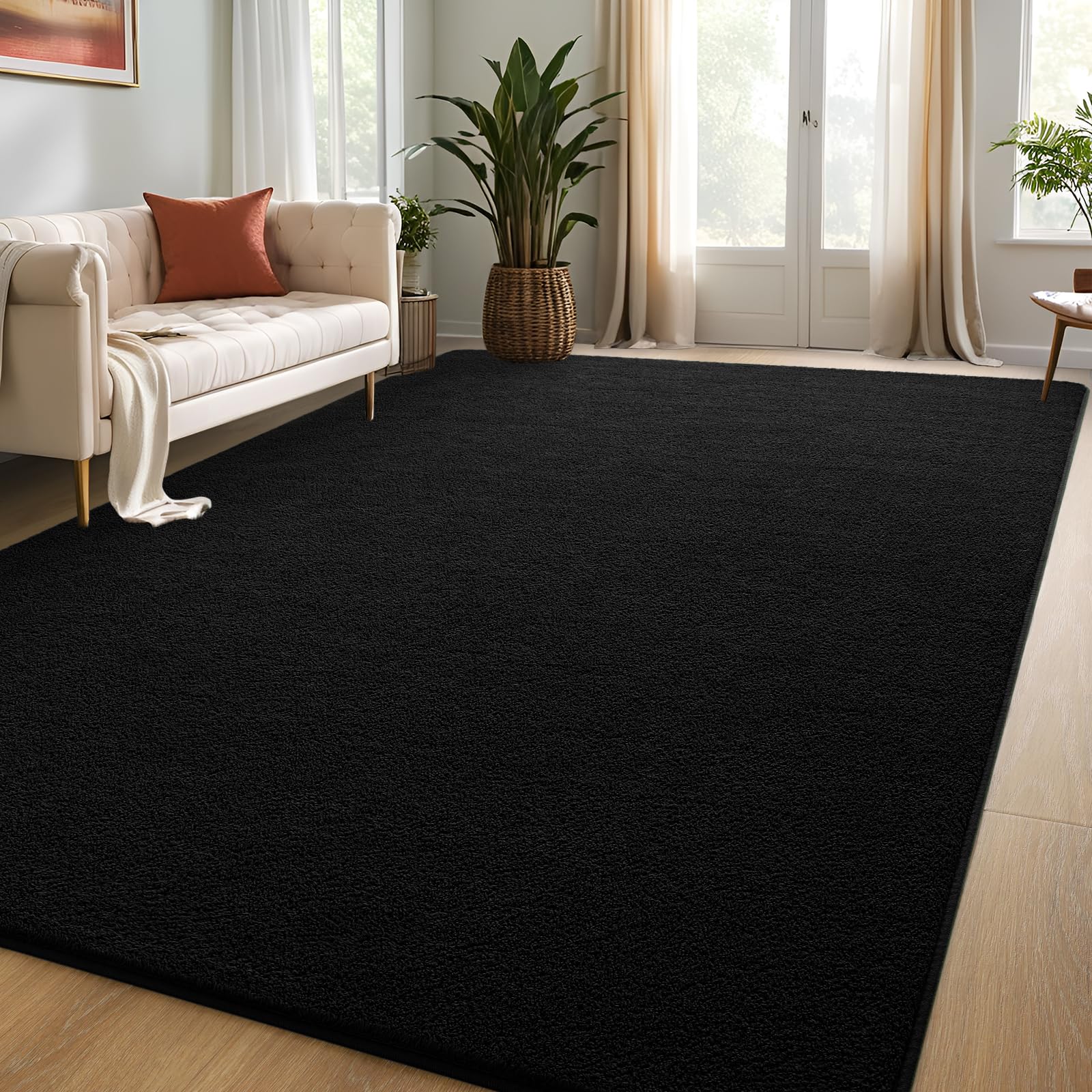 DweIke Modern Area Rugs for Bedroom Living Room, 4x6 ft Thickened Memory-Foam Indoor Carpets, Minimalist Style Carpet Suitable for Boys Girls and Adults with Super Soft Touch, Washable, Black