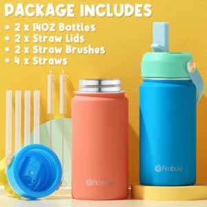 Fimibuke Kids Insulated Water Bottle - 14oz BPA-FREE Double Wall Vacuum Tumbler 18/8 Stainless Steel Leak Proof Kids Cups with Straw Metal Water Bottle for School Boys Girls (2 Pack, Ocean Life)