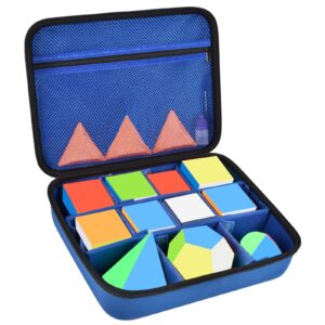 grapsa speed cube storage case bag holds 12+ different types cube retro brain teaser fidget toy. carrying holder with mesh pocket fits for cube stand/tutorial (box only) - blue