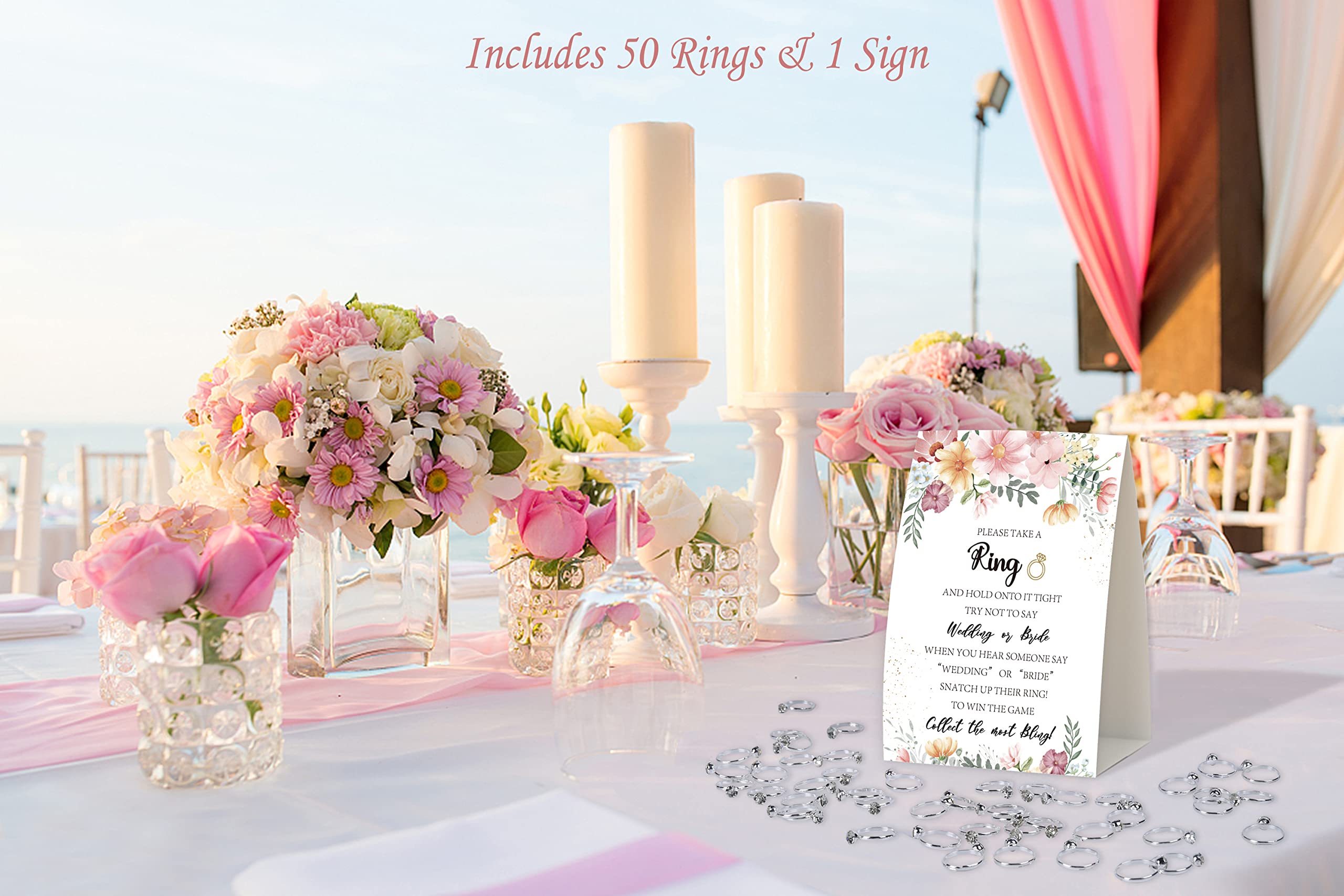 Put a Ring On It,Don't Say Bride or Wedding Game,Bridal Shower Games 50 Guests,Pink Floral Boho Bridal Shower Game,Engagement Party,Bachelorette Decorations for Party,Bridal Shower Favors-L11