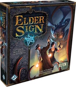 fantasy flight games elder sign board game - supernatural intrigue, cooperative dice adventure! horror mystery game, ages 14+, 1-8 players, 1-2 hour playtime, made