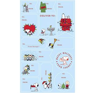 graphique peanuts™ gift labels | 52 self-adhesive christmas stickers | 13 designs with red foil accents | to and from names | for holiday wrapping paper & gift bags