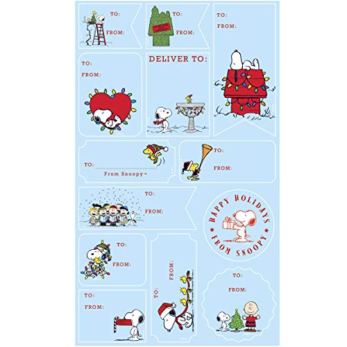 Graphique Peanuts™ Gift Labels | 52 Self-Adhesive Christmas Stickers | 13 Designs with Red Foil Accents | to and from Names | for Holiday Wrapping Paper & Gift Bags