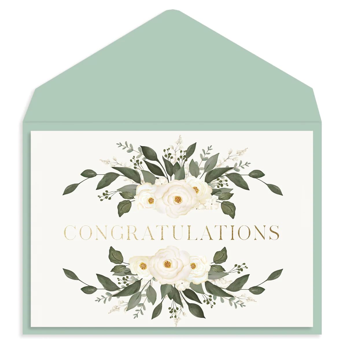 Graphique Congrats Laurels Wedding Card | Congratulations Greeting Card for Newlyweds | Couple, Bride, Groom | Glitter and Gold Foil Accents | Color-Coordinated Envelope | 5" x 7"