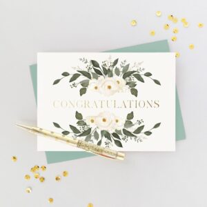 Graphique Congrats Laurels Wedding Card | Congratulations Greeting Card for Newlyweds | Couple, Bride, Groom | Glitter and Gold Foil Accents | Color-Coordinated Envelope | 5" x 7"