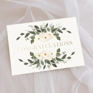 Graphique Congrats Laurels Wedding Card | Congratulations Greeting Card for Newlyweds | Couple, Bride, Groom | Glitter and Gold Foil Accents | Color-Coordinated Envelope | 5" x 7"