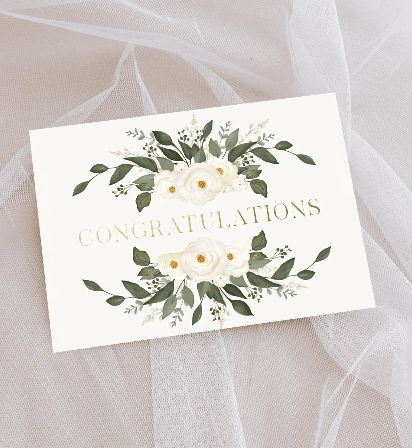 Graphique Congrats Laurels Wedding Card | Congratulations Greeting Card for Newlyweds | Couple, Bride, Groom | Glitter and Gold Foil Accents | Color-Coordinated Envelope | 5" x 7"