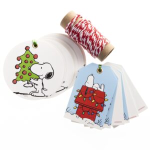 Graphique Peanuts™ Classic House Holiday Gift Tag Boxed Set | 16 Tags with Hanging Twine | 2 Unique Christmas Designs with Glitter Accents | Gift Boxes and Bags