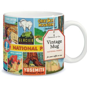 Cavallini Vintage Coffee Mug, Ceramic Mug with National Parks Design